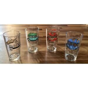 Set of 4 Anchor Hocking Vintage Antique Car Glasses Maxwell